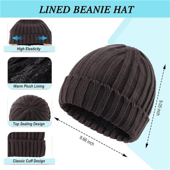 3 PCS Men\'s Fleece Lined Cold Weather Set Warm Winter Beanie Hat